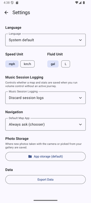 Settings screen