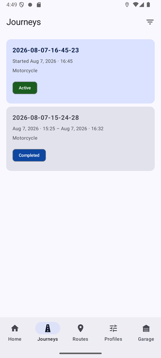 Journeys list screen
