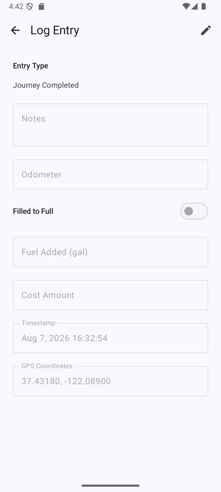 Log entry detail screen