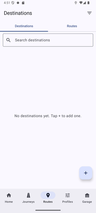 Destinations list screen
