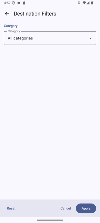 Destination filters screen