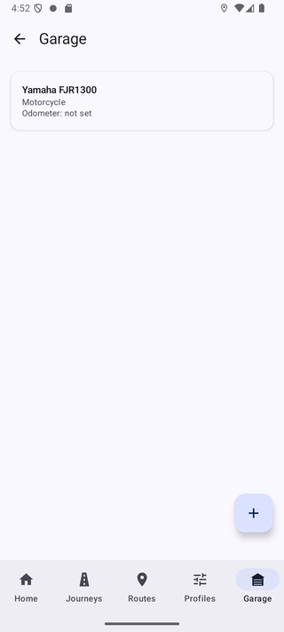 Garage screen listing saved vehicles